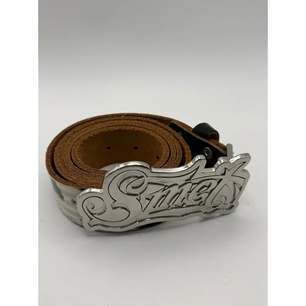 Smet Christian Audigier Leather Belt Skull Crossbones Studded Silver Buckle L
